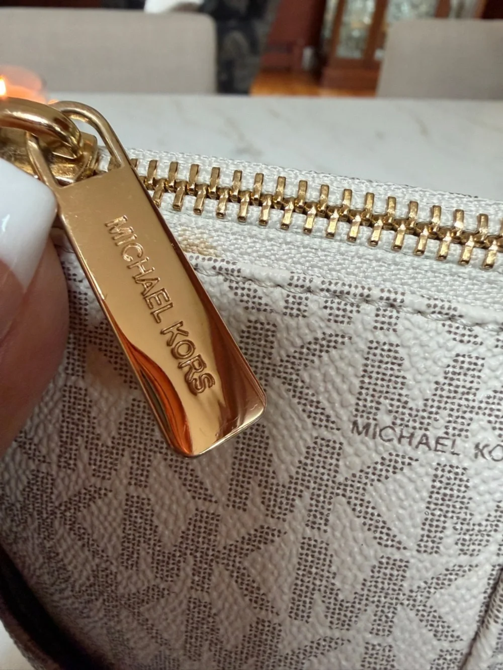 Michael Kors Cream Monogram Tote with Tan Leather Straps - Picture 9 of 14